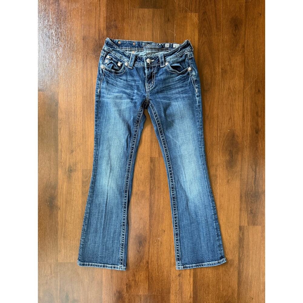 Miss Me Low Rise Boot Cut Jeans Rhinestone Embellished Y2K Western Grunge Sz 28 - Picture 3 of 8